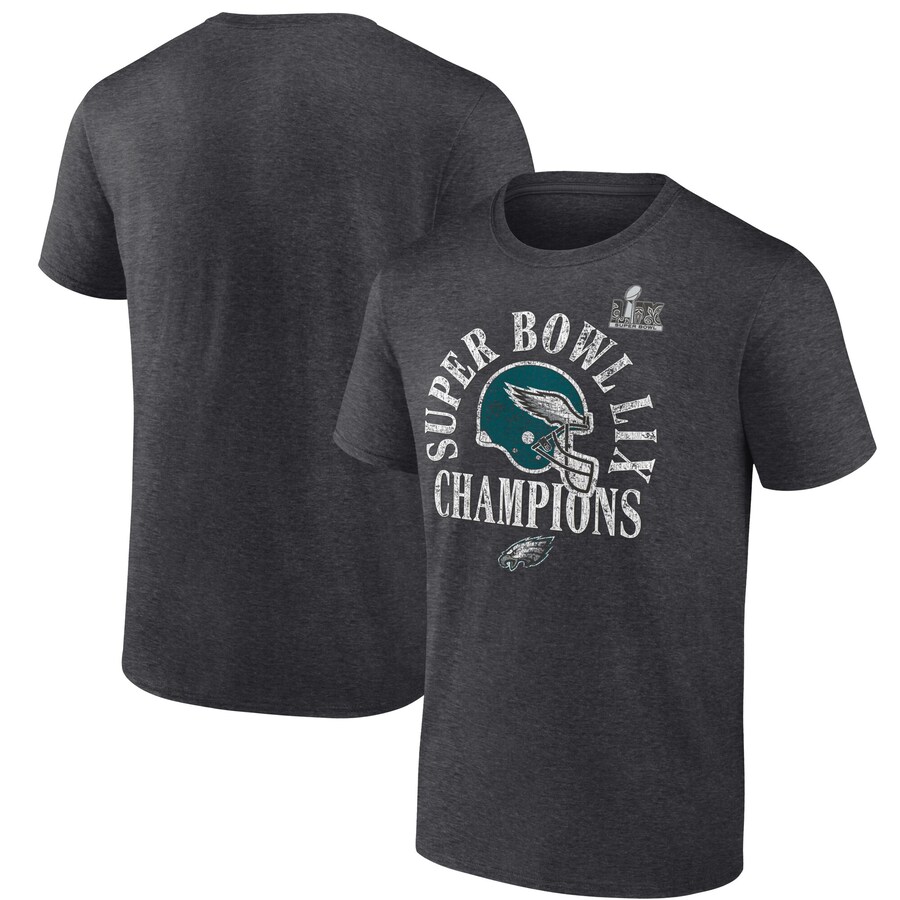 Men's Philadelphia Eagles Fanatics Heather Charcoal Super Bowl LIX Champions Big & Tall Ring Season T-Shirt - ujerseystore