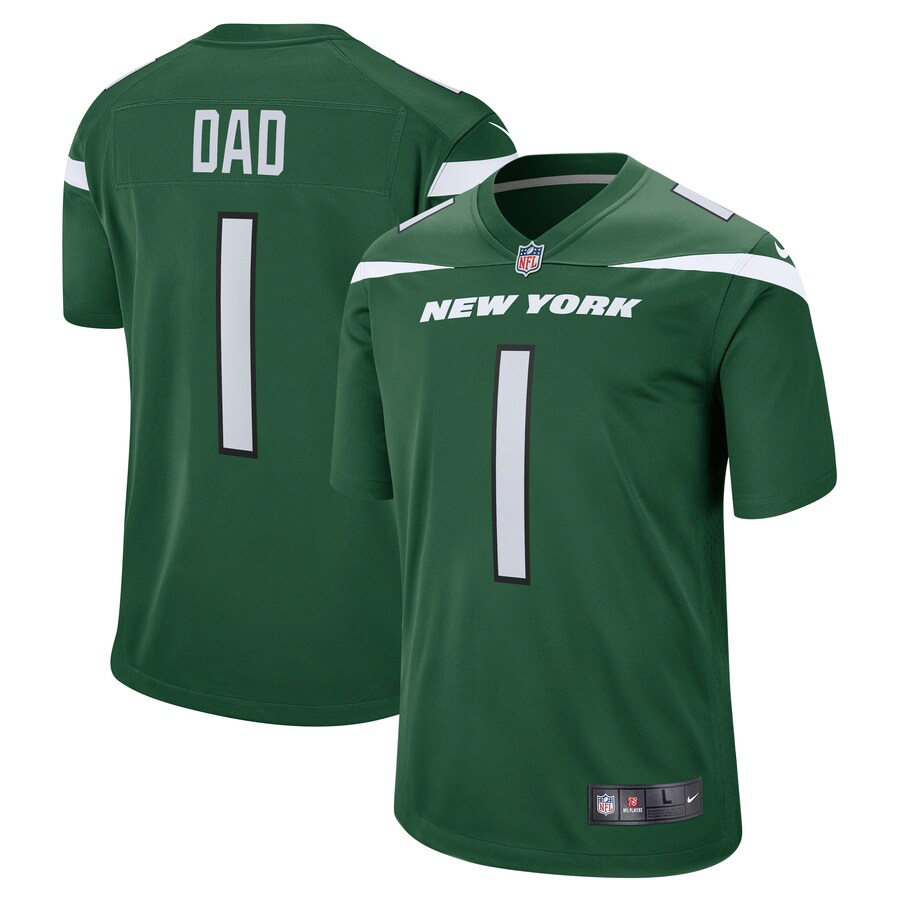 Men's New York Jets Number 1 Dad Nike Gotham Green Game Jersey - ujerseystore