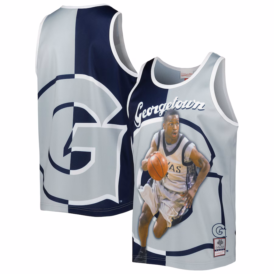 Men's Mitchell & Ness Allen Iverson Navy/Gray Georgetown Hoyas Sublimated Player Tank Top - ujerseystore
