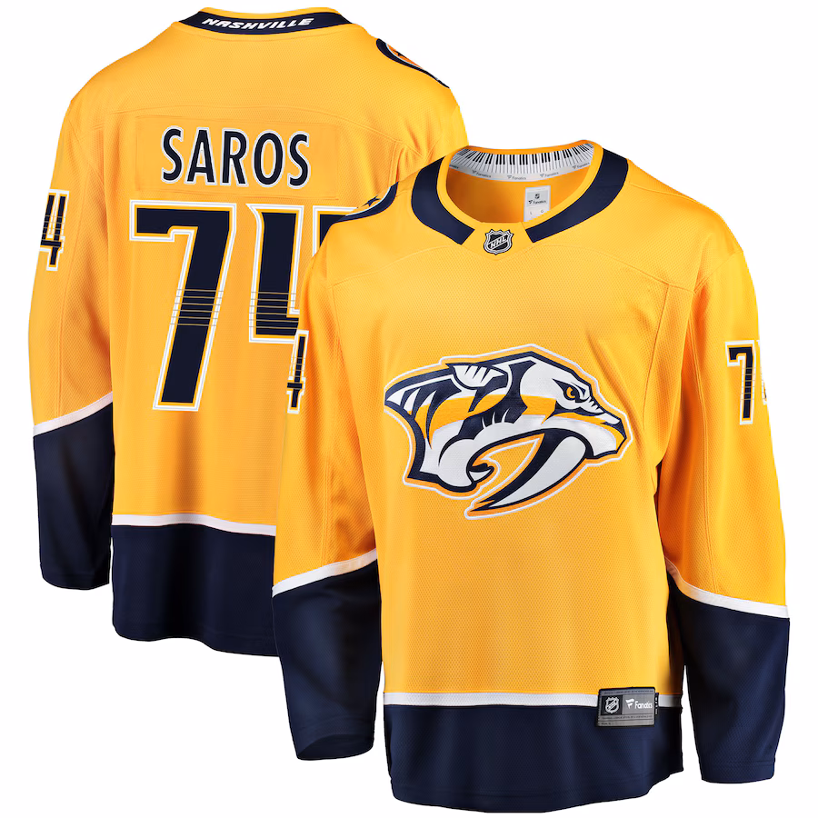 Men's Nashville Predators Juuse Saros Fanatics Gold Breakaway Player Jersey - ujerseystore