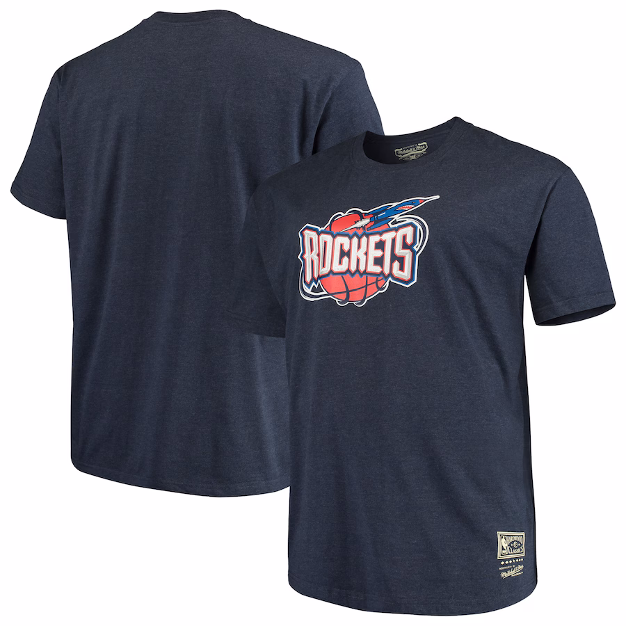 Men's Houston Rockets Mitchell & Ness Navy Big & Tall Hardwood Classics Vintage Logo T-Shirt - ujerseystore