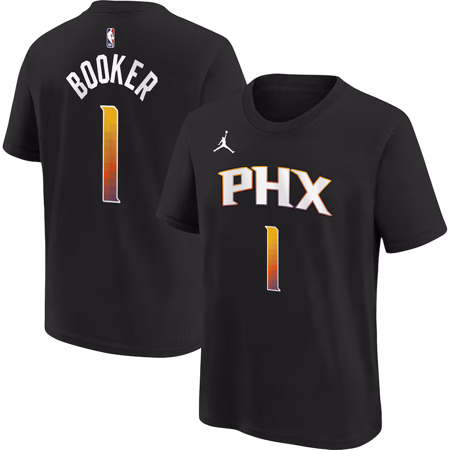 Youth Phoenix Suns Devin Booker Jordan Brand Black Statement Edition Name & Number Player T-Shirt - ujerseystore