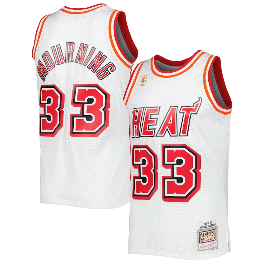 Men's Miami Heat Alonzo Mourning Mitchell & Ness White Hardwood Classics Swingman Jersey - ujerseystore
