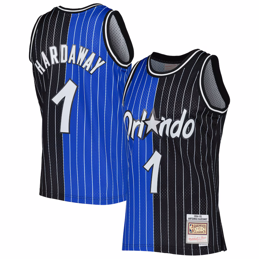 Men's Orlando Magic Penny Hardaway Mitchell & Ness Blue/Black Hardwood Classics 1994/95 Split Swingman Jersey - ujerseystore