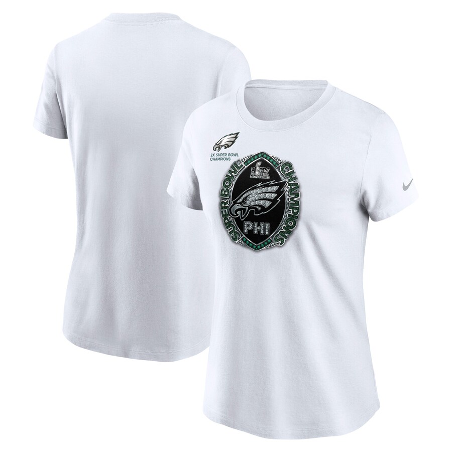 Women's Philadelphia Eagles  Nike White Two-Time Super Bowl Champions Ring T-Shirt - ujerseystore
