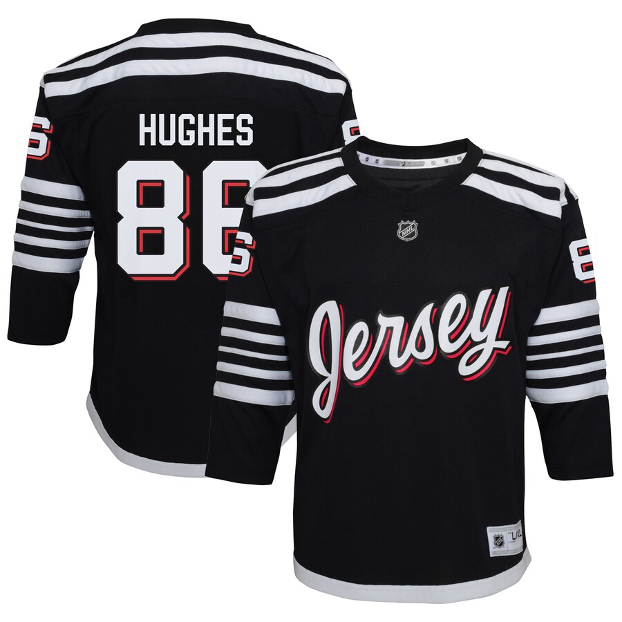 Youth New Jersey Devils Jack Hughes Black Alternate Replica Player Jersey - ujerseystore