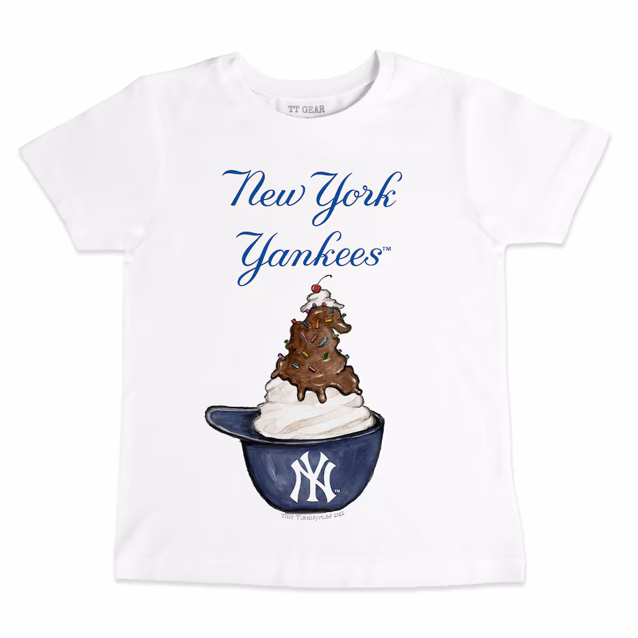 Youth New York Yankees Tiny Turnip White Sundae Helmet T-Shirt - ujerseystore