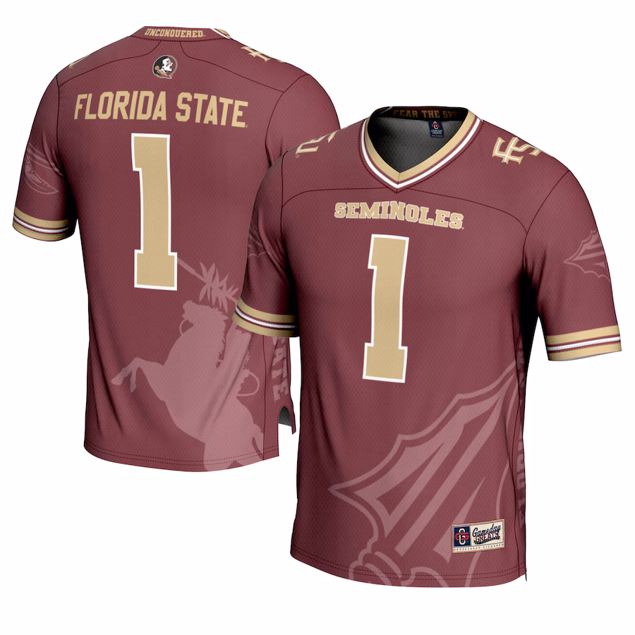 Men's GameDay Greats #1 Garnet Florida State Seminoles Icon Print Football Fashion Jersey - ujerseystore