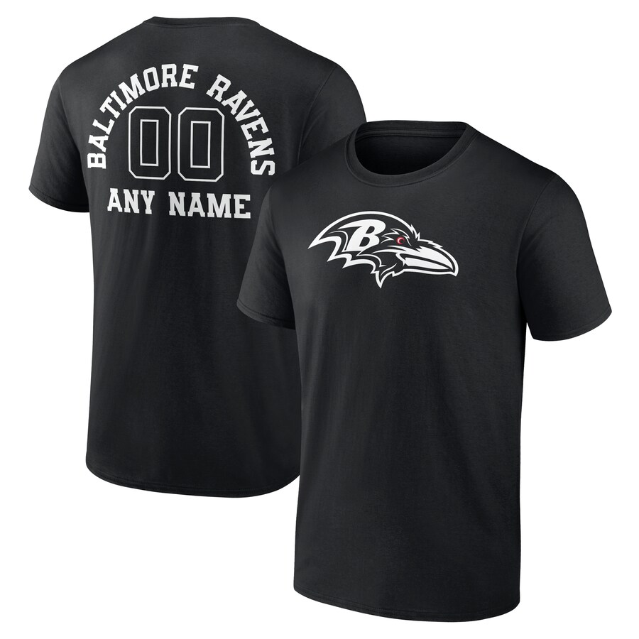 Men's Baltimore Ravens Black Personalized Name & Number Monochrome T-Shirt - ujerseystore