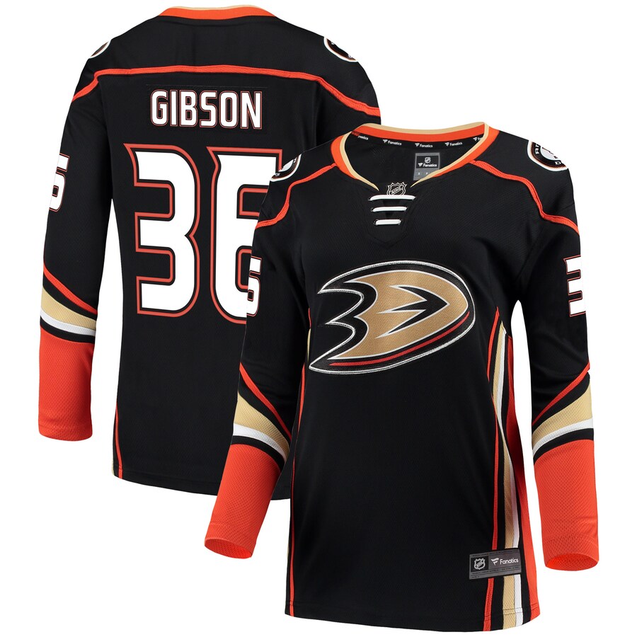Women's Anaheim Ducks John Gibson Fanatics Branded Black Breakaway Jersey - ujerseystore
