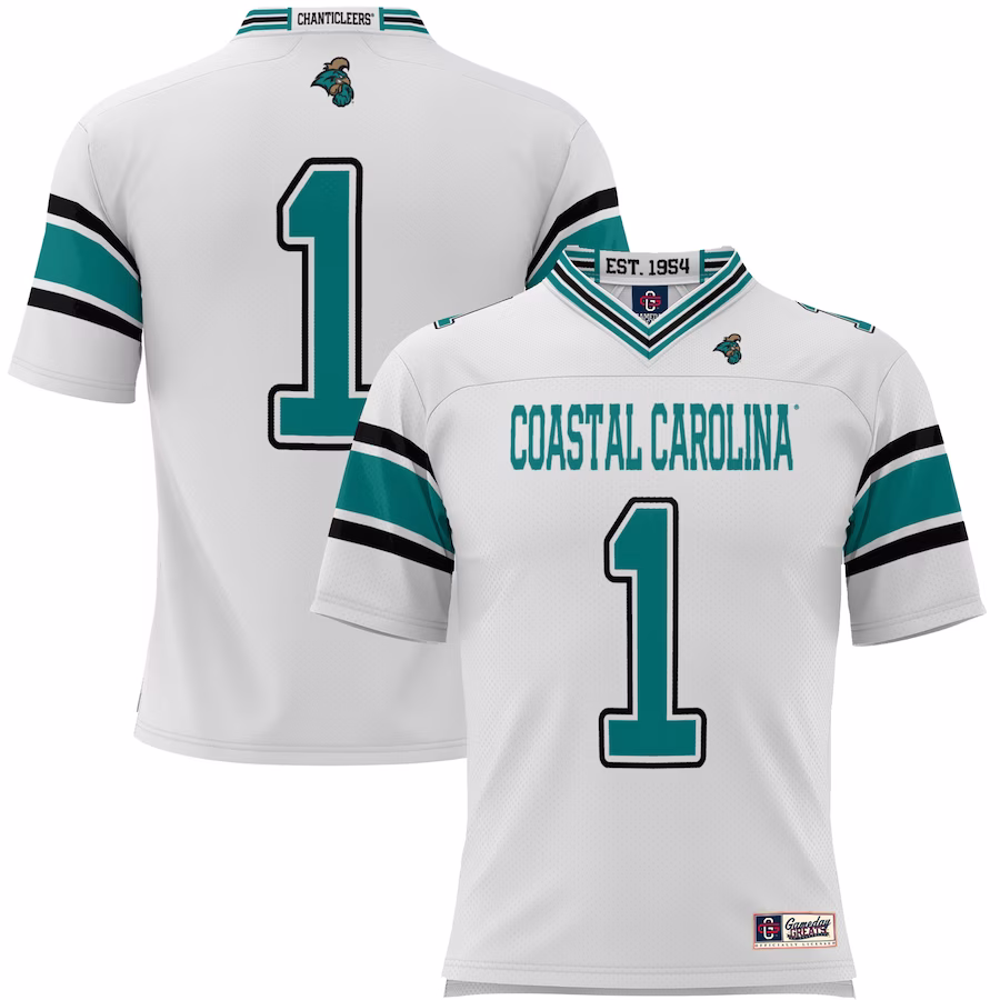 #1 Coastal Carolina Chanticleers GameDay Greats Endzone Football Jersey - White - ujerseystore