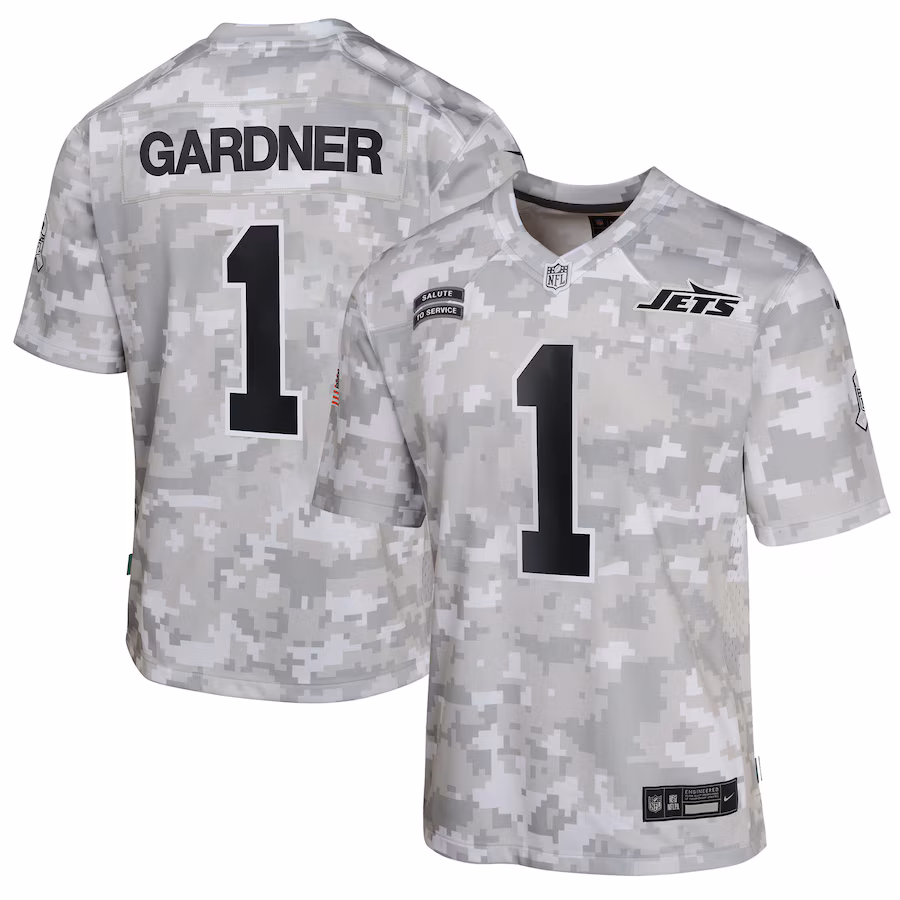 Youth New York Jets Sauce Gardner Nike Arctic Camo 2024 Salute to Service Game Jersey - ujerseystore