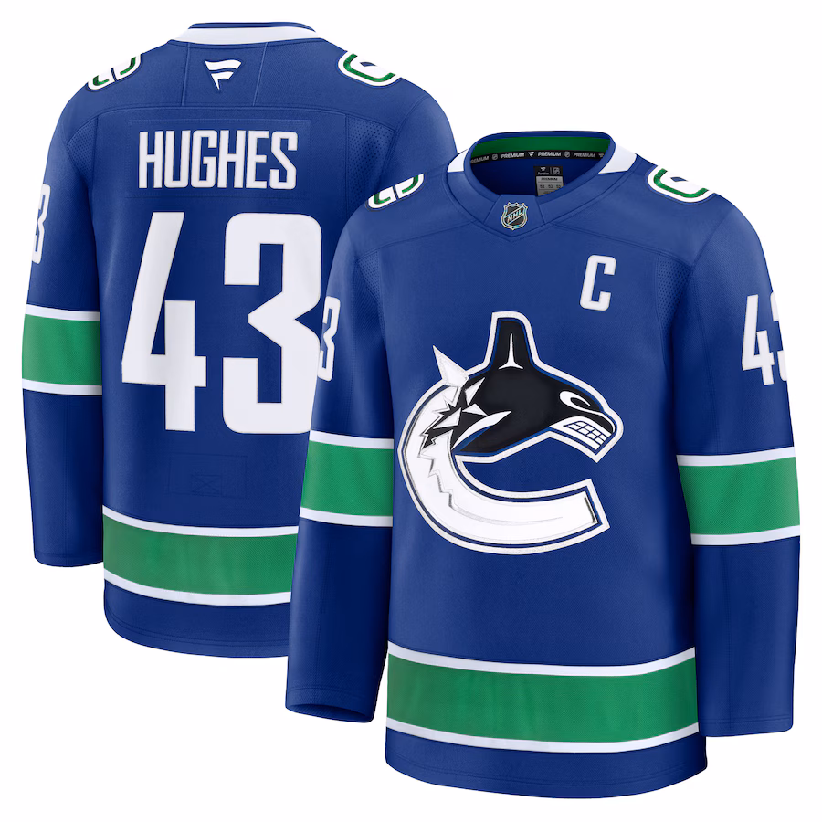 Men's Vancouver Canucks Quinn Hughes Fanatics Blue Home Premium Jersey - ujerseystore