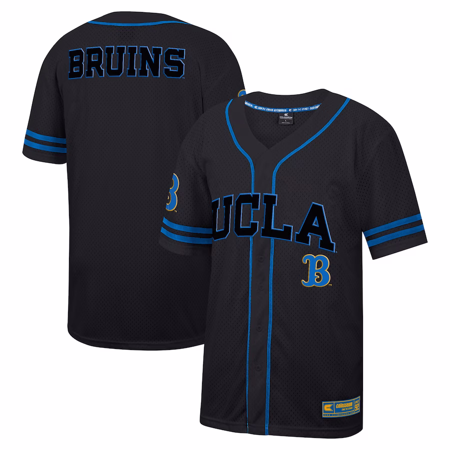 UCLA Bruins Colosseum Free Spirited Mesh Button-Up Baseball Jersey - Black - ujerseystore