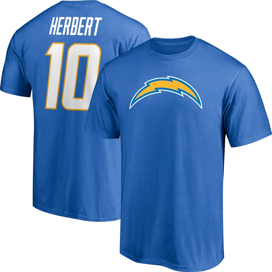 Men's Los Angeles Chargers Justin Herbert Fanatics Powder Blue Player Icon Name & Number T-Shirt - ujerseystore