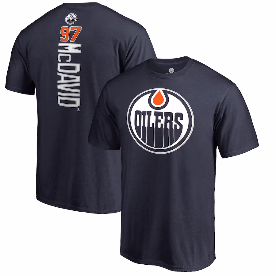 Men's Edmonton Oilers Connor McDavid Navy Backer Name & Number T-Shirt - ujerseystore
