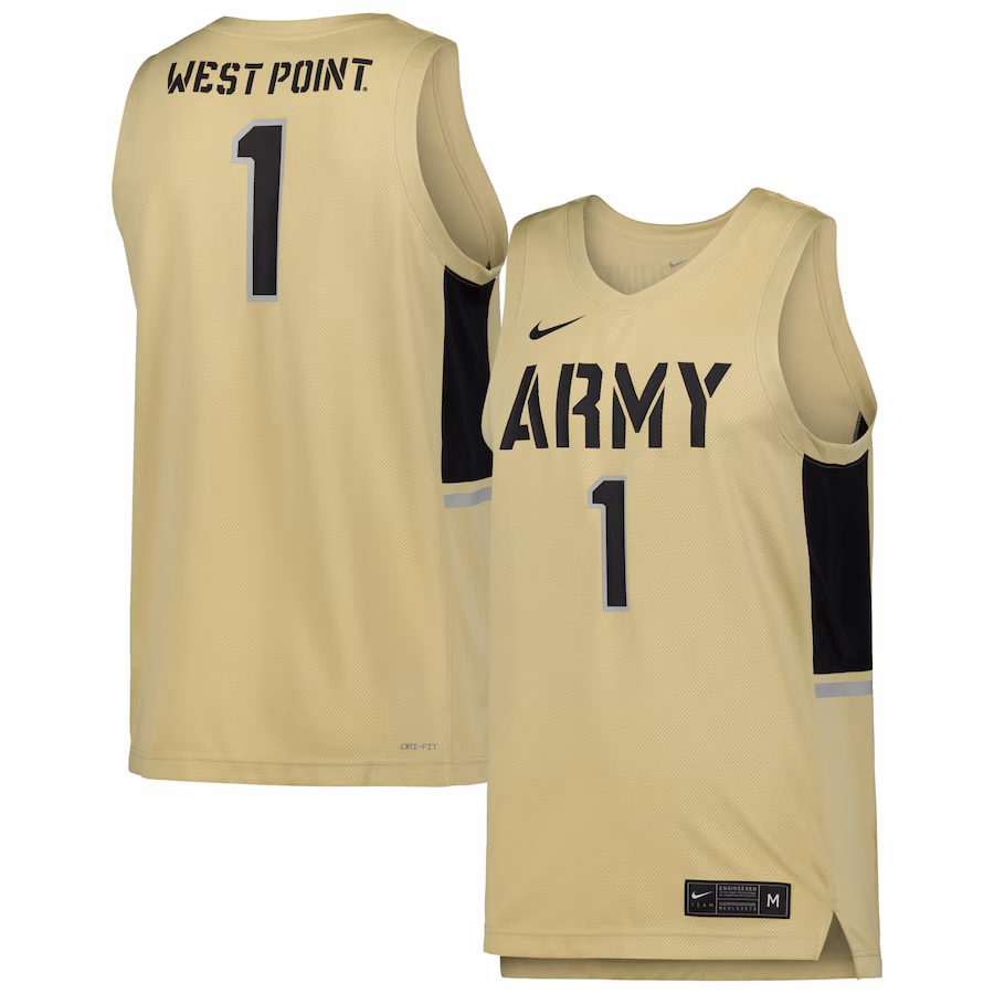 #1 Army Black Knights Nike Team Replica Basketball Jersey - Gold - ujerseystore