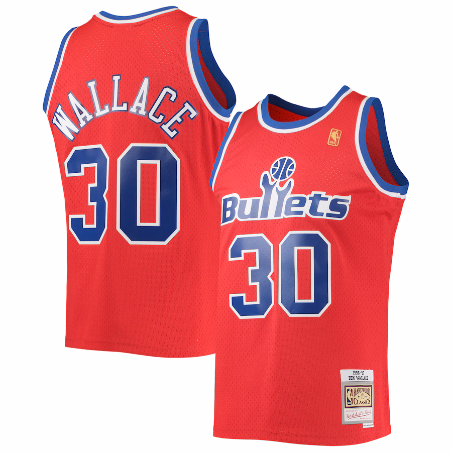 Men's Washington Bullets Ben Wallace Mitchell & Ness Red 1996/97 Hardwood Classics Swingman Jersey - ujerseystore