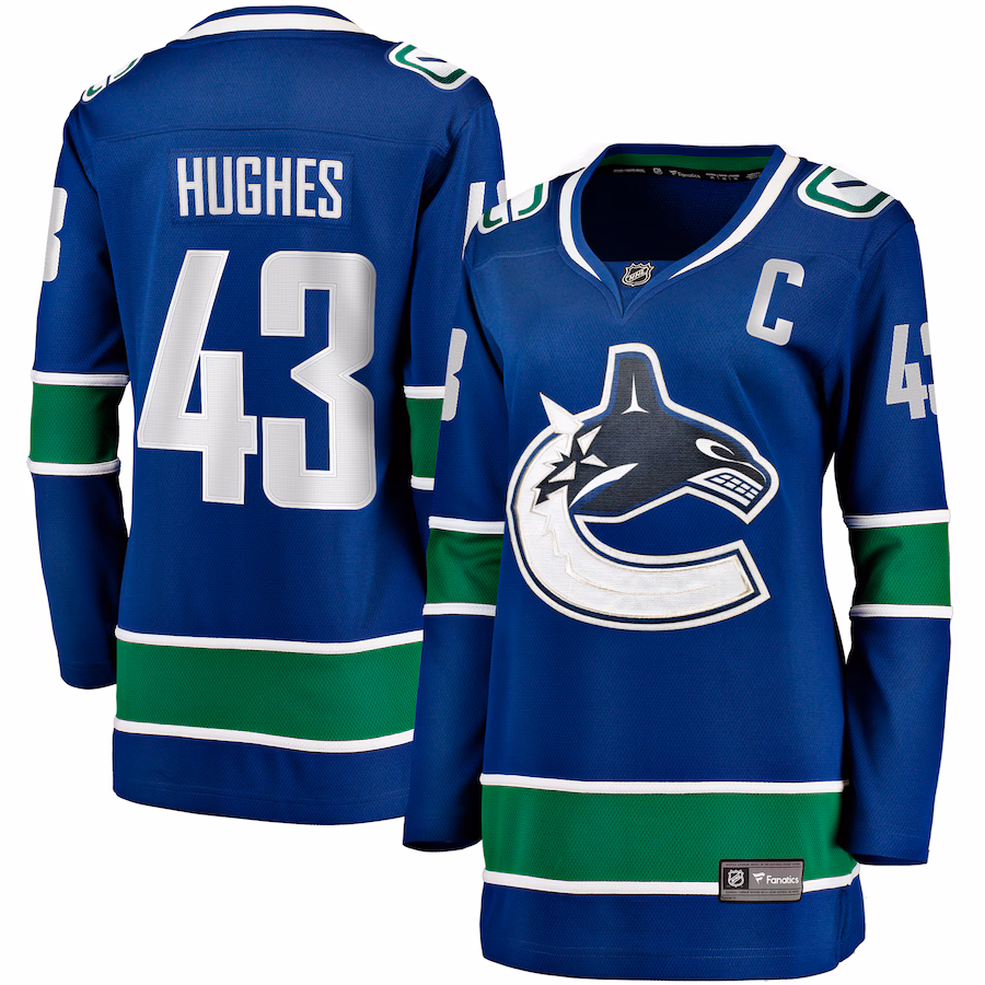 Women's Vancouver Canucks Quinn Hughes Fanatics Blue Home Breakaway Player Jersey - ujerseystore