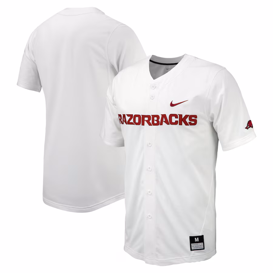 Men's Nike White Arkansas Razorbacks Replica Full-Button Baseball Jersey - ujerseystore
