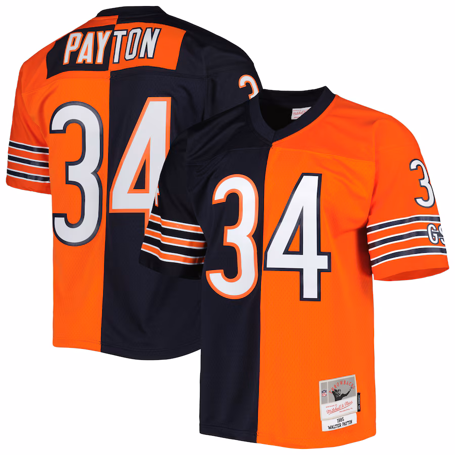 Men's Chicago Bears Walter Payton Mitchell & Ness Navy/Orange 1985 Split Legacy Replica Jersey - ujerseystore