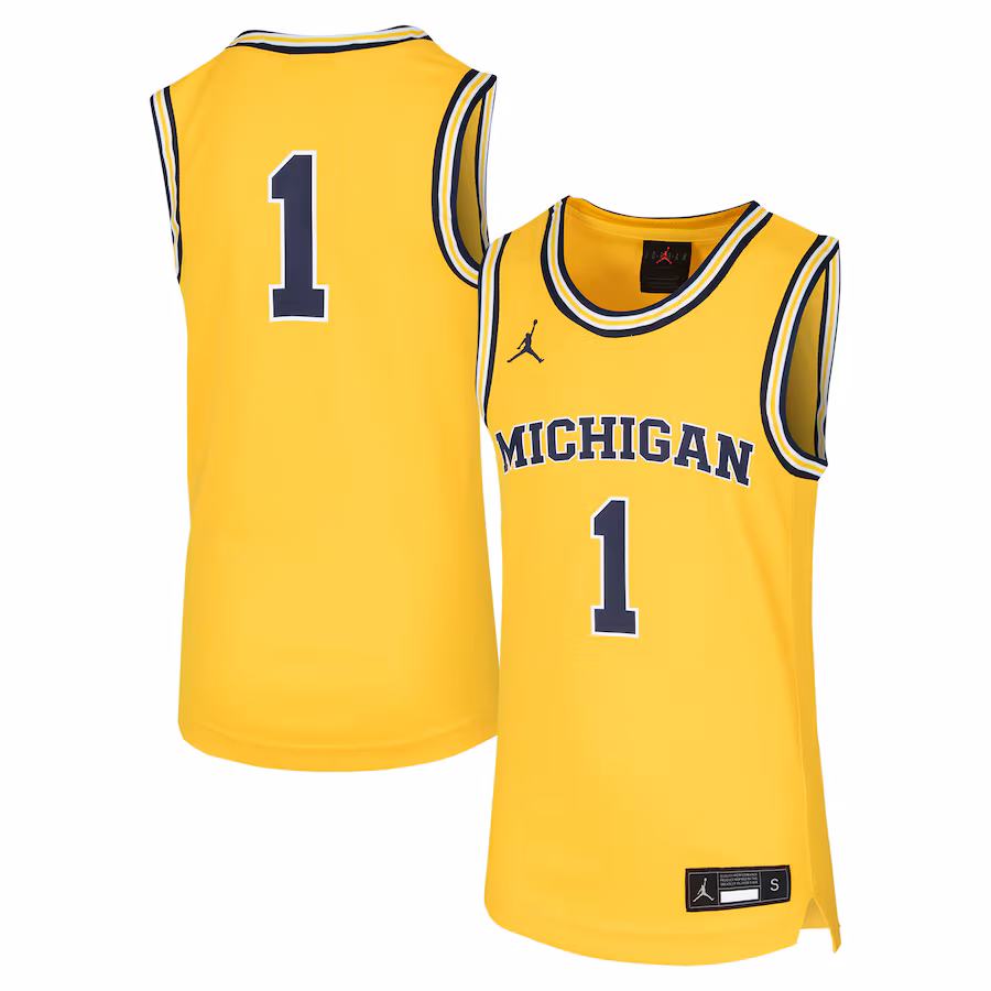 Youth Jordan Brand #1 Maize Michigan Wolverines Team Replica Basketball Jersey - ujerseystore