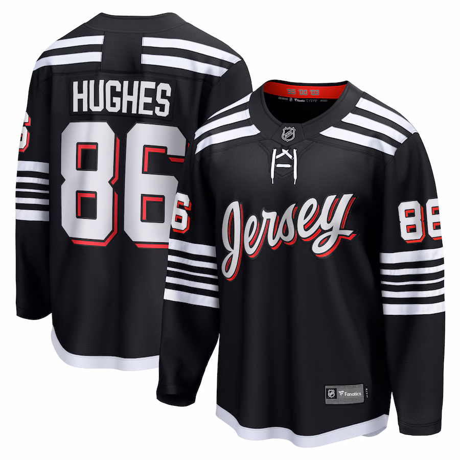Men's New Jersey Devils Jack Hughes Fanatics Black Alternate Premier Breakaway Player Jersey - ujerseystore