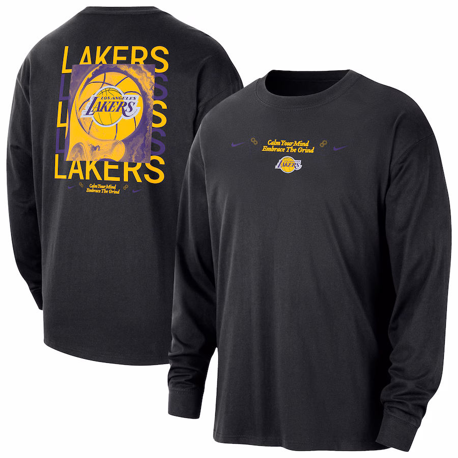 Men's Los Angeles Lakers Nike Black Courtside Oversized Long Sleeve T-Shirt - ujerseystore