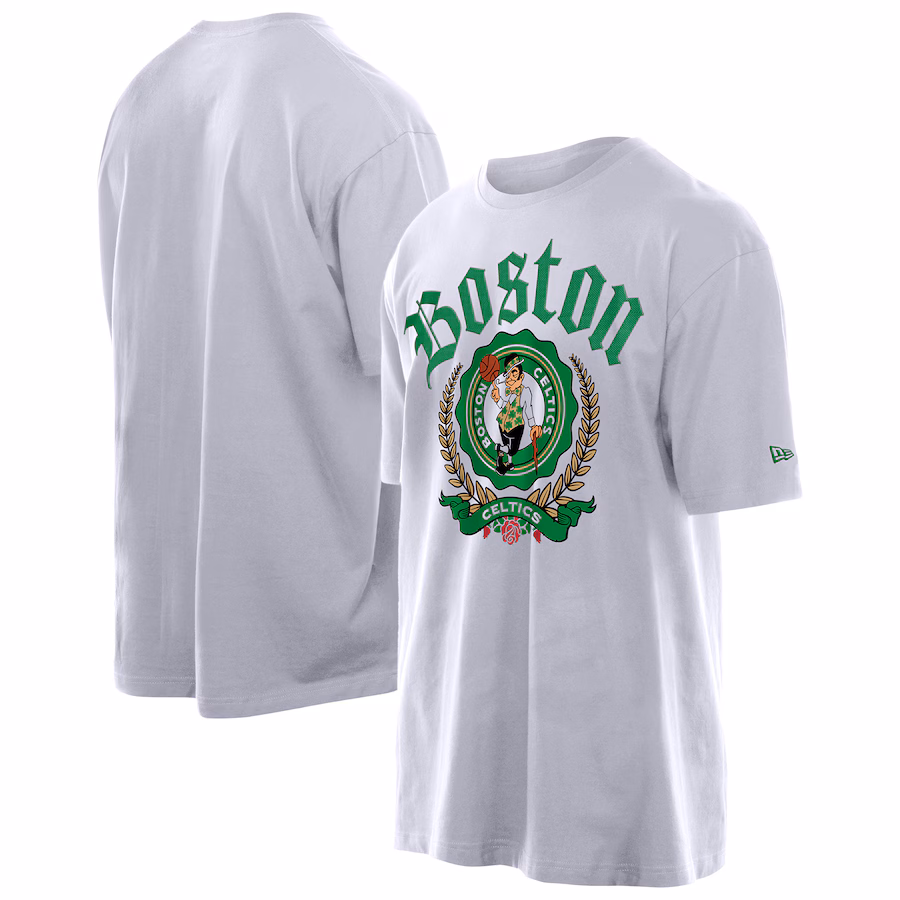 Men's Boston Celtics New Era White Throwback Prep Oversized T-Shirt - ujerseystore