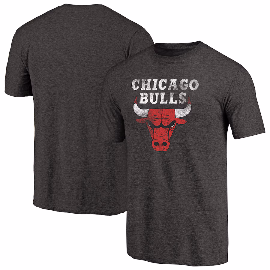 Men's Chicago Bulls Black Distressed Logo Tri-Blend T-Shirt - ujerseystore