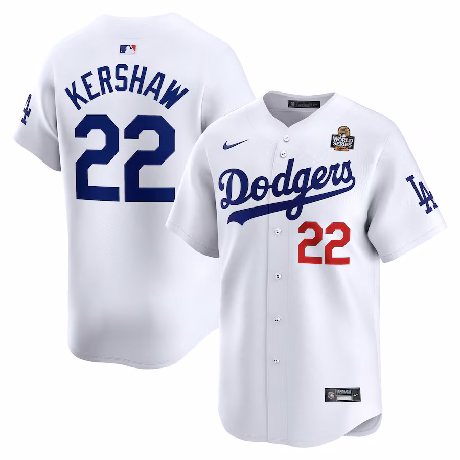 Men's Los Angeles Dodgers Clayton Kershaw Nike White 2024 World Series Home Limited Player Jersey - ujerseystore