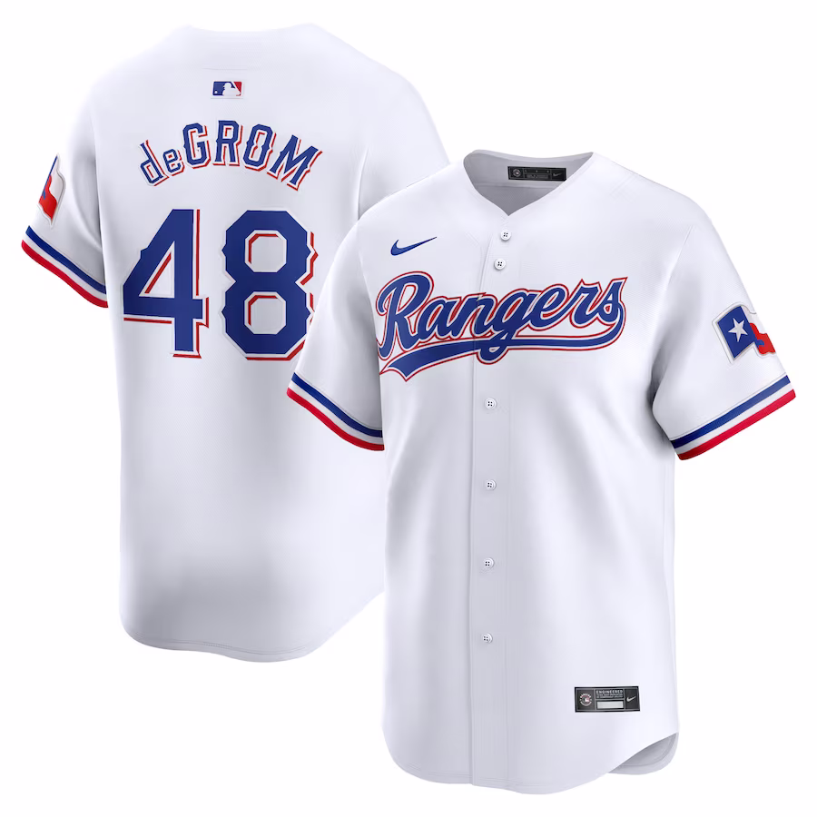 Men's Texas Rangers Jacob deGrom Nike White Home Limited Player Jersey - ujerseystore