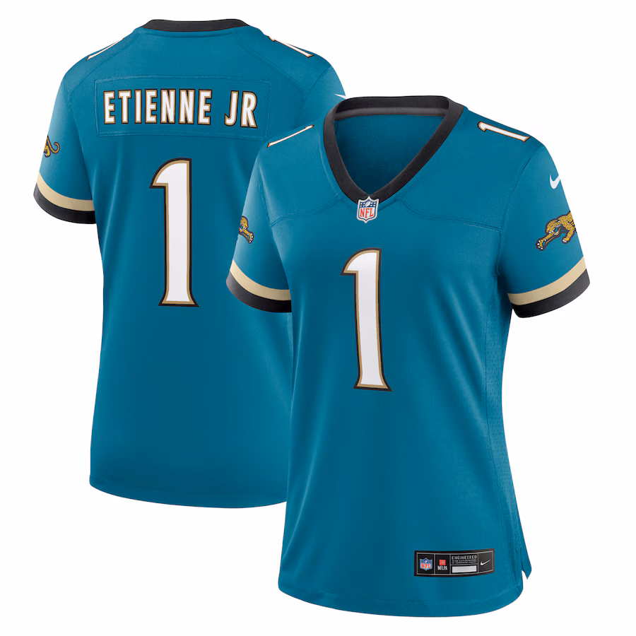 Women's Jacksonville Jaguars Travis Etienne Jr Nike Teal Prowler Throwback Game Jersey - ujerseystore