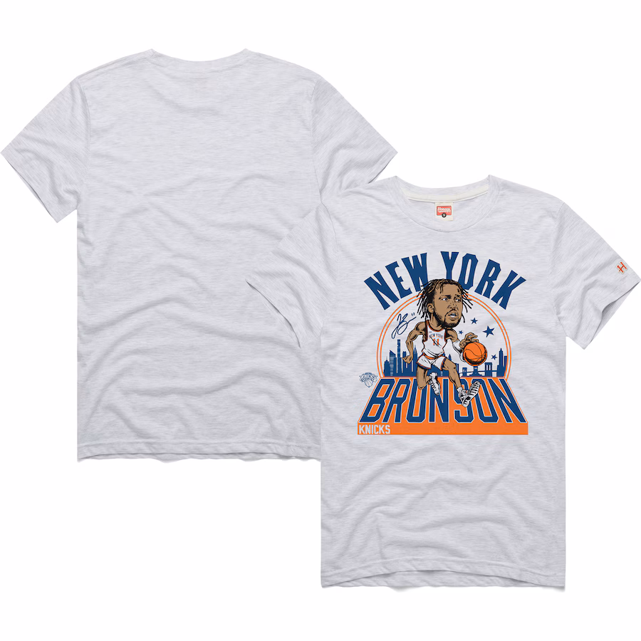 Unisex New York Knicks Jalen Brunson Homage Ash 2024/25 City Edition Caricature Tri-Blend T-Shirt - ujerseystore
