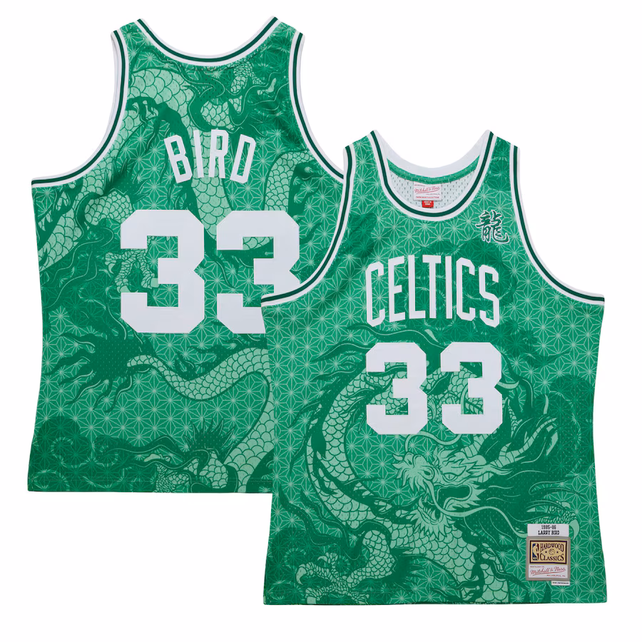 Men's Boston Celtics Larry Bird Mitchell & Ness Kelly Green 1985/86 Hardwood Classics Asian Heritage 6.0 Swingman Throwback Player Jersey - ujerseystore