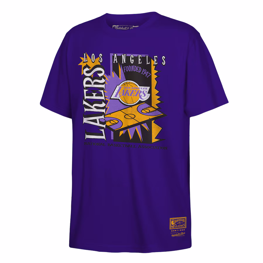 Youth Los Angeles Lakers Mitchell & Ness Purple Retro '90s Poster T-Shirt - ujerseystore