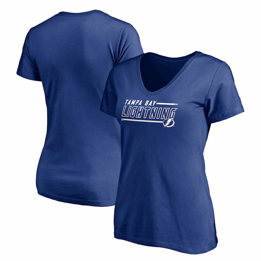 Women's Tampa Bay Lightning Blue Mascot In Bounds V-Neck T-Shirt - ujerseystore
