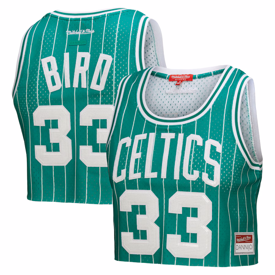 Women's Boston Celtics Larry Bird Mitchell & Ness x DANNIJO Kelly Green Fashion Cropped Basketball Jersey - ujerseystore