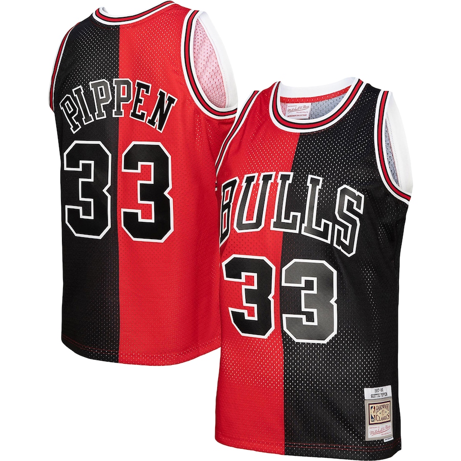 Men's Chicago Bulls Mitchell & Ness Red/Black Big & Tall Hardwood Classics 1997/98 Split Swingman Jersey - ujerseystore