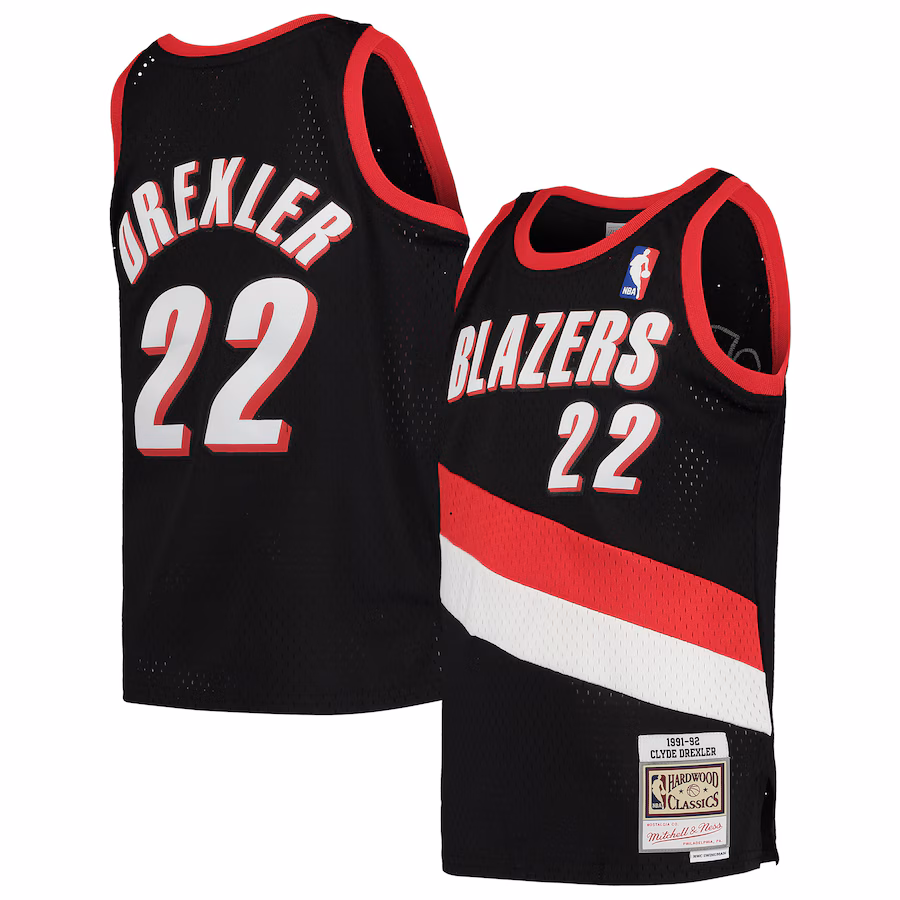 Youth Portland Trail Blazers Clyde Drexler Mitchell & Ness Black 1991/92 Hardwood Classics Swingman Jersey - ujerseystore