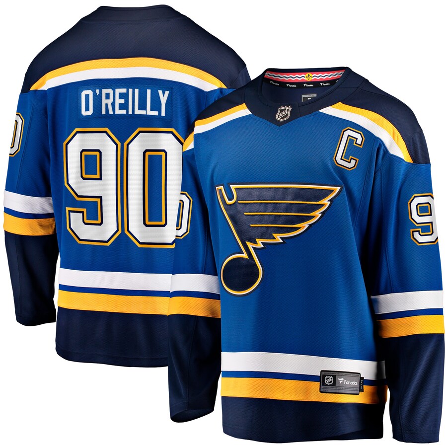 Men's St. Louis Blues Ryan O'Reilly Fanatics Branded Blue Home Captain Premier Breakaway Player Jersey - ujerseystore