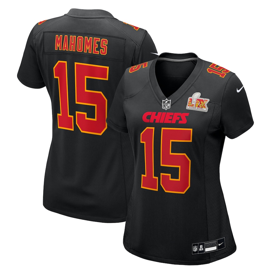 Women's Kansas City Chiefs Patrick Mahomes Nike Carbon Black Super Bowl LIX Fashion Game Jersey - ujerseystore