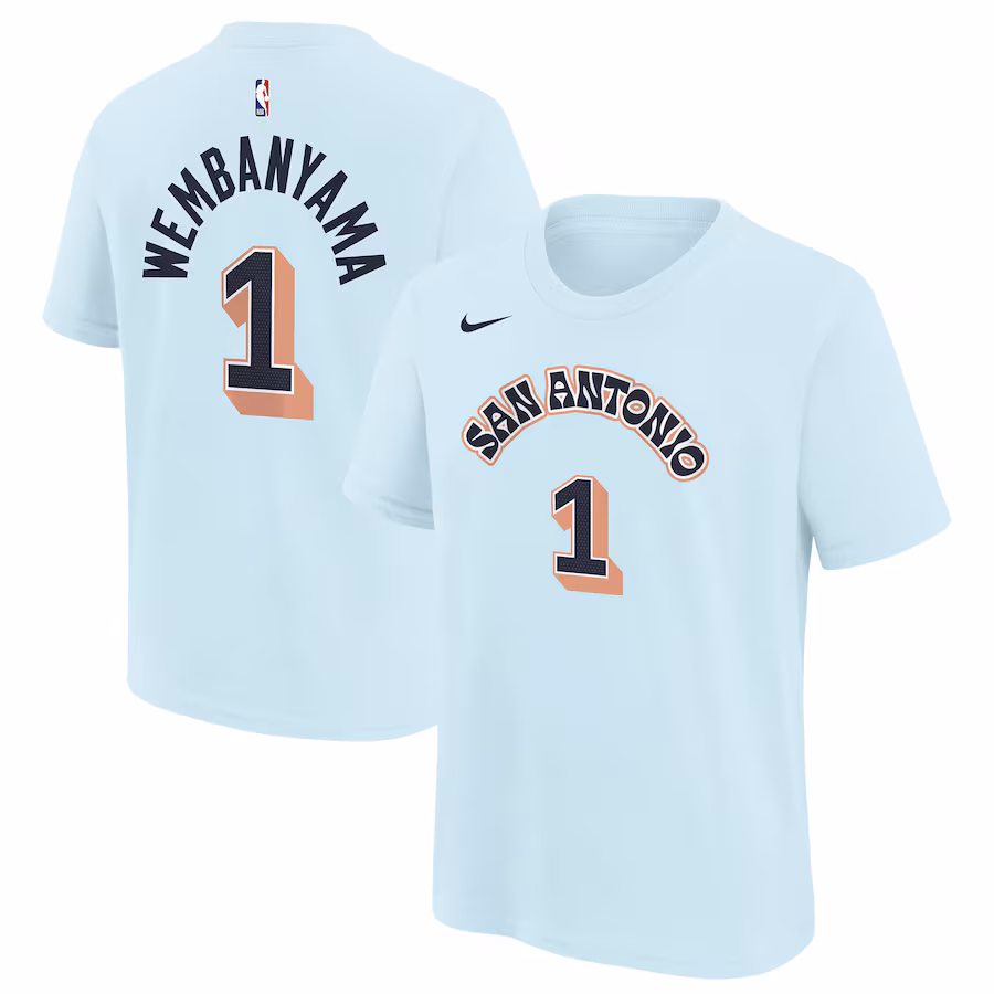 Youth San Antonio Spurs Victor Wembanyama Nike Light Blue 2024/25 City Edition Name & Number T-Shirt - ujerseystore
