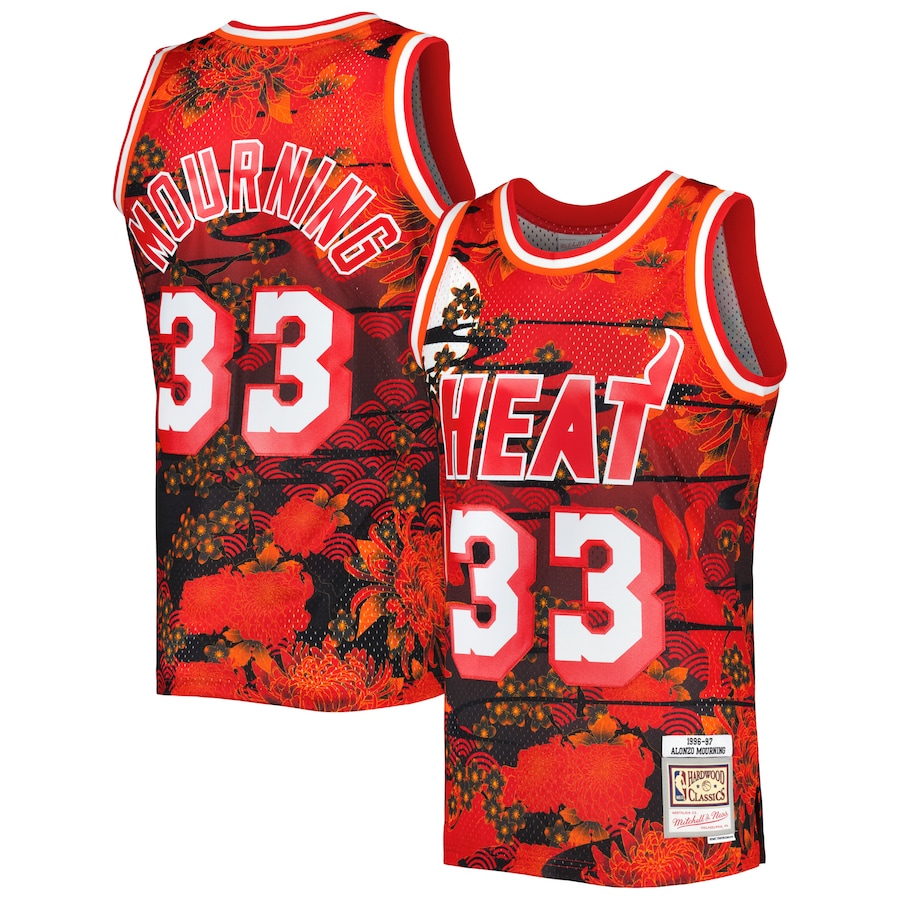 Men's Miami Heat Alonzo Mourning Mitchell & Ness Red 1996/97 Hardwood Classics Lunar New Year Swingman Jersey - ujerseystore