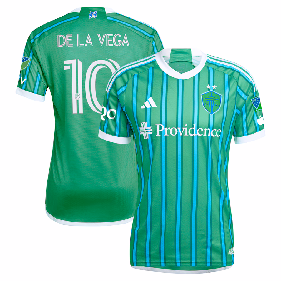 Men's Seattle Sounders FC Pedro de la Vega adidas Green 2024 The Anniversary Kit Authentic Player Jersey - ujerseystore