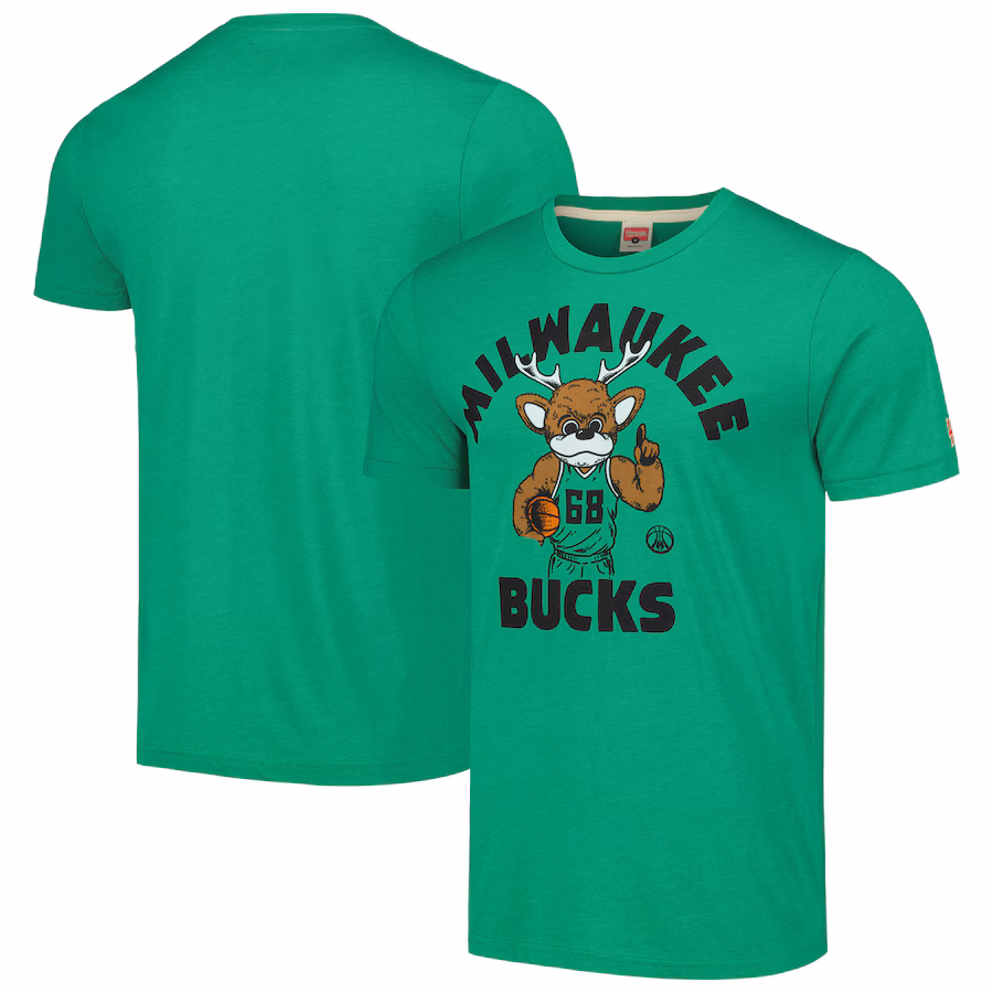 Unisex Milwaukee Bucks Homage Green Team Mascot Tri-Blend T-Shirt - ujerseystore