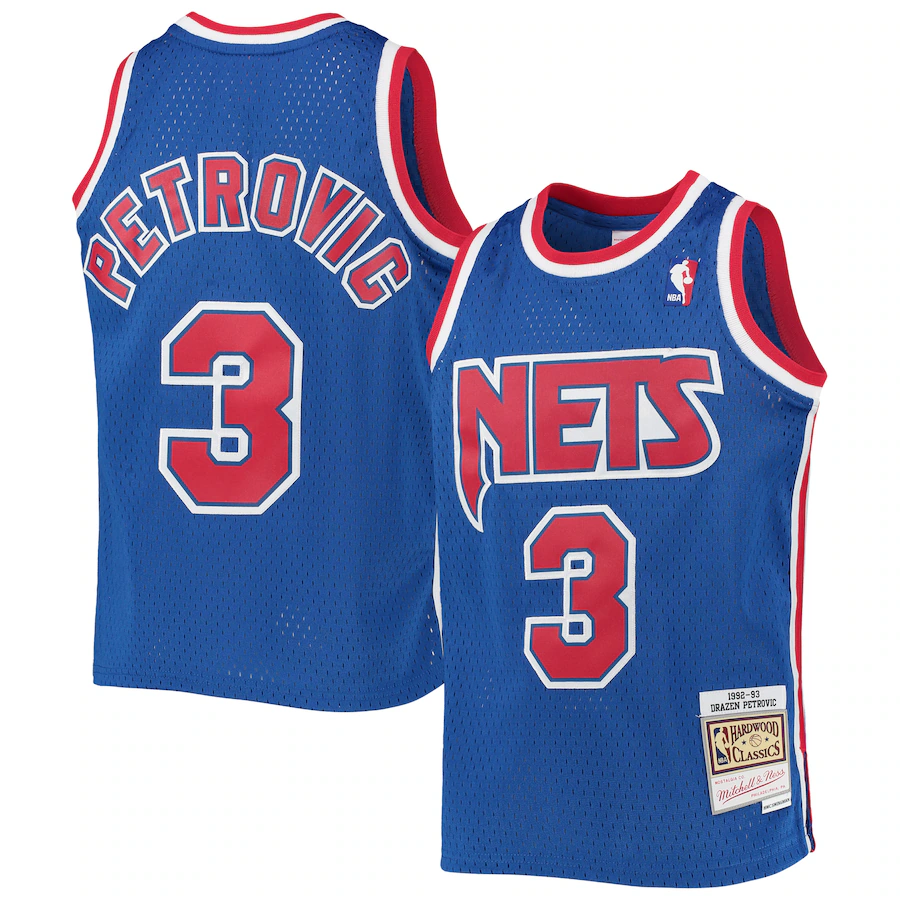 Youth New Jersey Nets Drazen Petrovic Mitchell & Ness Blue 1992/93 Hardwood Classics Swingman Jersey - ujerseystore
