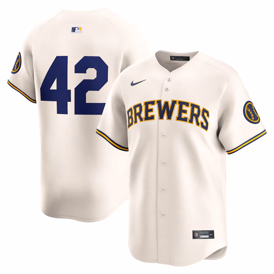 Men's Milwaukee Brewers  Nike Cream 2024 Jackie Robinson Day Home Limited Jersey - ujerseystore