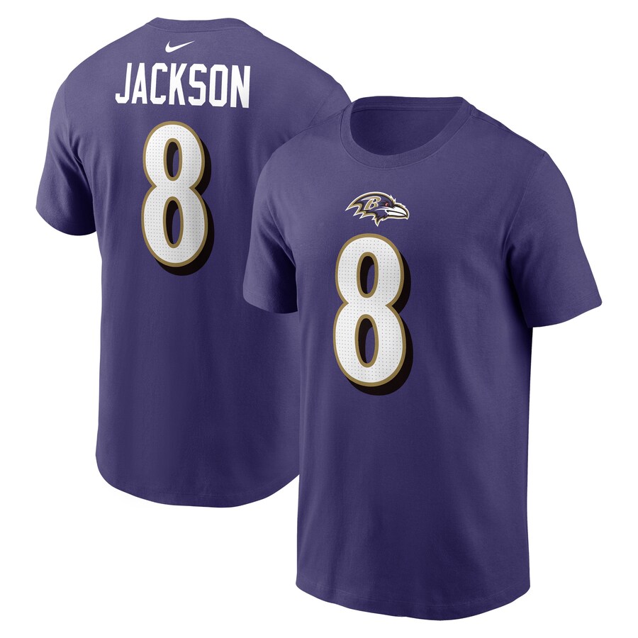 Men's Baltimore Ravens Lamar Jackson Nike Purple Player Name & Number T-Shirt - ujerseystore