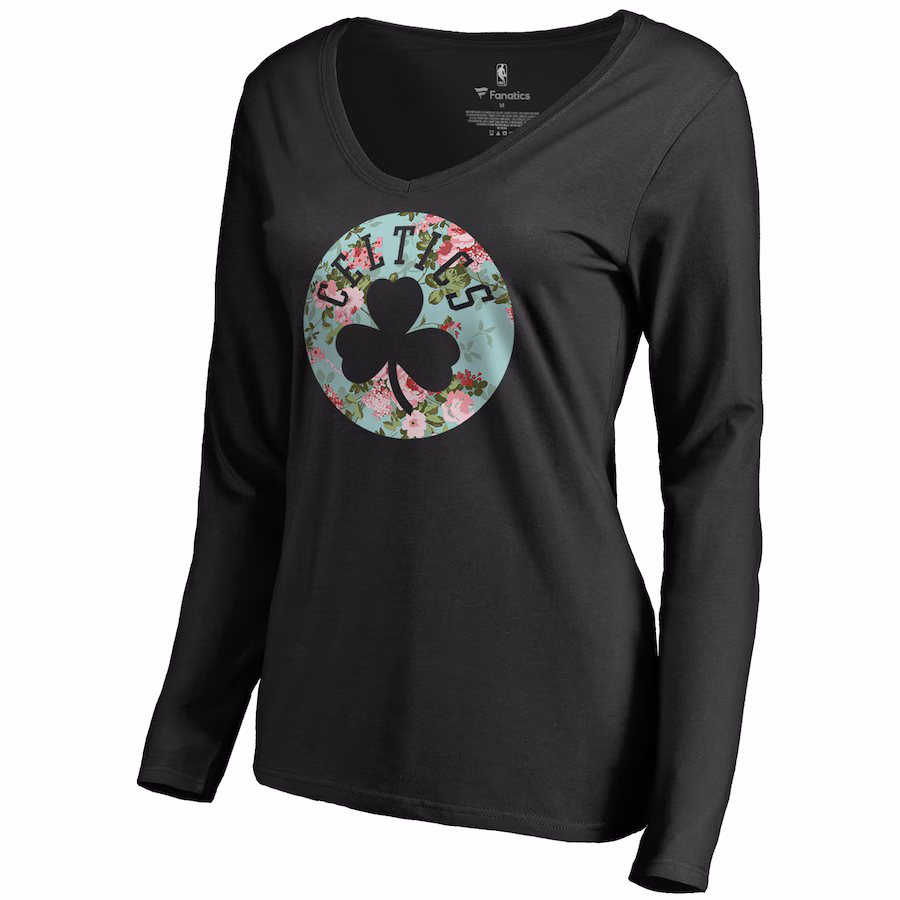Women's Boston Celtics Black Lovely V-Neck Long Sleeve T-Shirt - ujerseystore